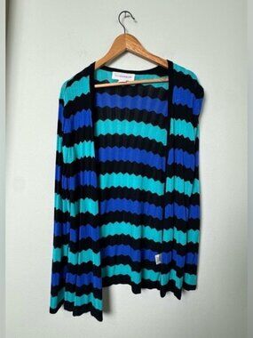 Sag Harbor Zig Zag Pattern Knit Open Front‎ Cardigan Size XL